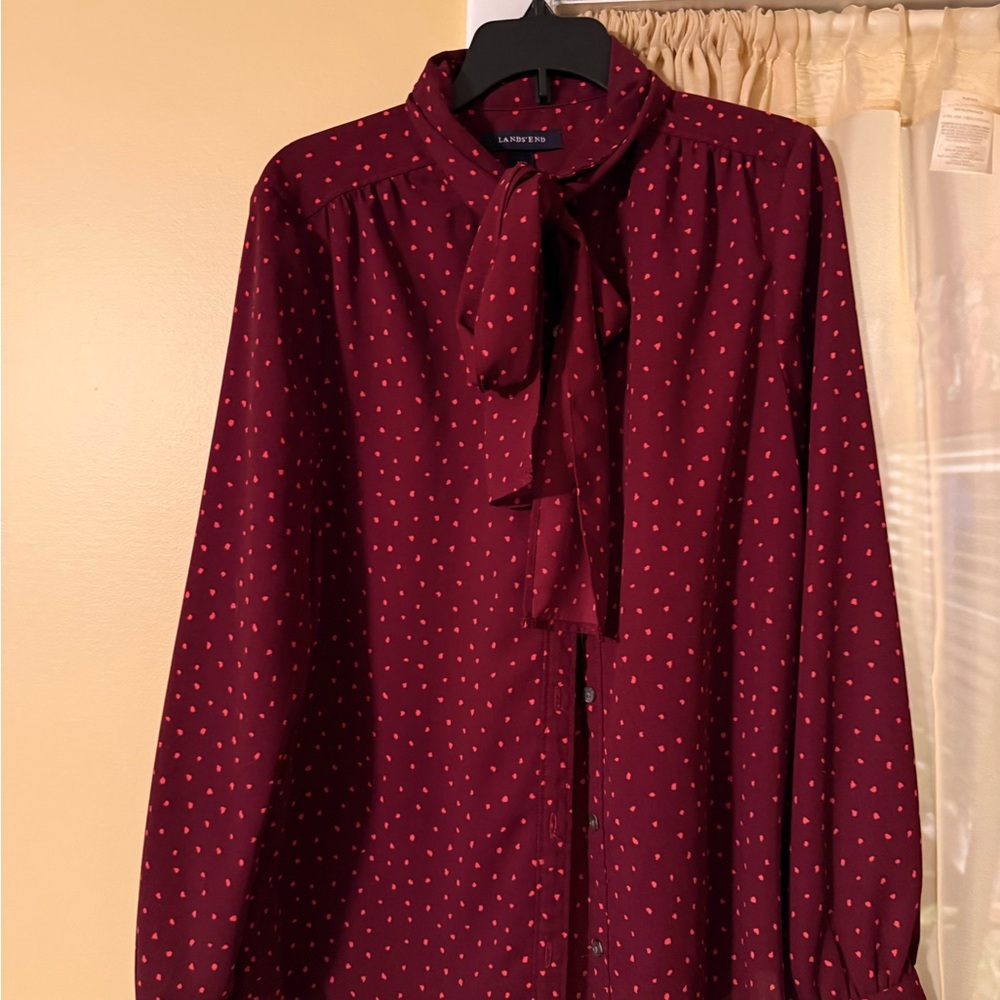 Lands' End Women's Red Polka Dot Blouse